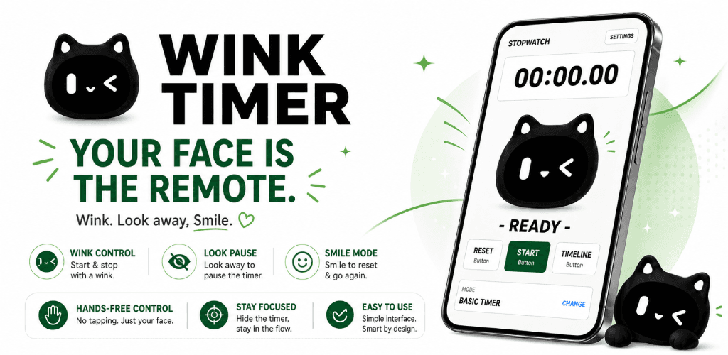 Wink Timer feature graphic showing hands-free controls